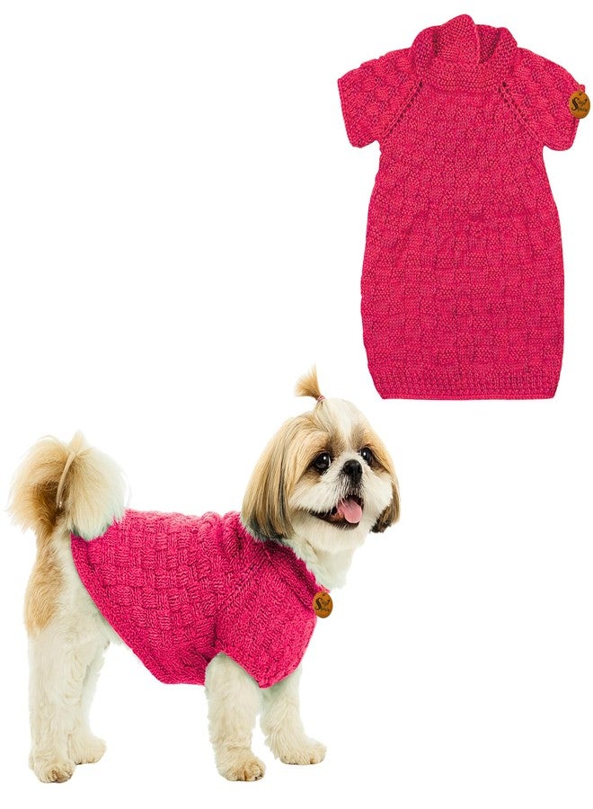 سايج سكوير كنزة صوفية محبوكة يدويًا للكلاب من سلالة شيه تزو، بتصميم مربع من سيج | ملابس شتوية دافئة | ناعمة وقابلة للتمدد | ملابس حيوانات أليفة مصنوعة يدويًا للطقس البارد | طقم مريح وأنيق للكلاب | كنزة محبوكة | وردي - Image 1